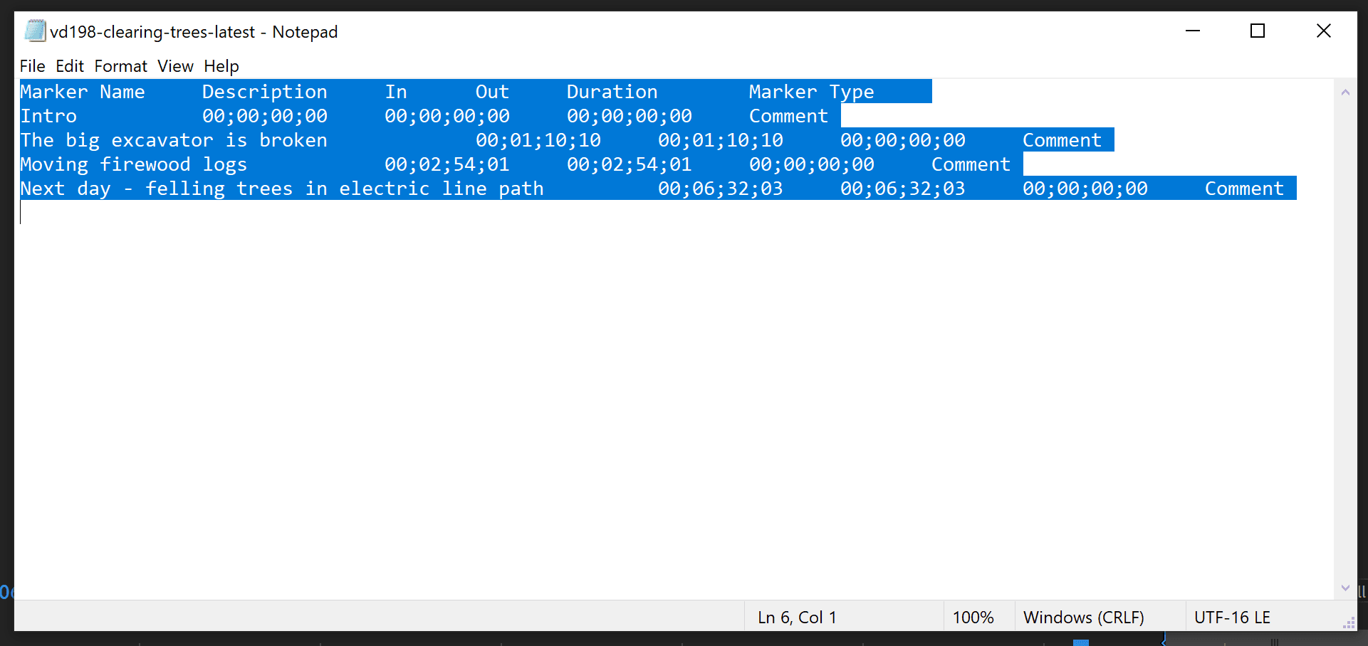 Screenshot of file opened in Notepad and contents selected